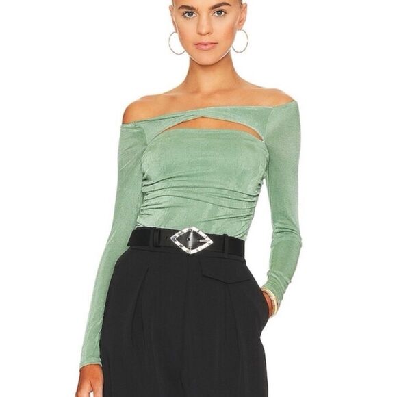 Not ours to keep Marilla Elegant Green Long Sleeve Bodysuit small - Picture 9 of 10